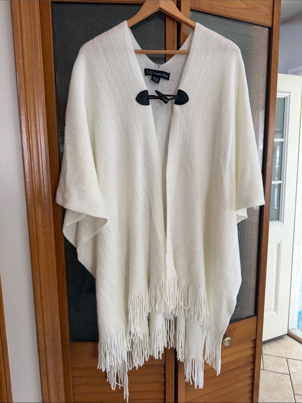 GG Collection Cream Fringe Poncho with Toggle